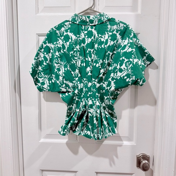 Exquise Tobie Short Sleeve Green & White Floral Pleated Blouse Size XXS - Picture 2 of 8